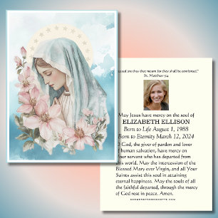 Catholic Funeral Memorial Prayer Mary Blue Place Card