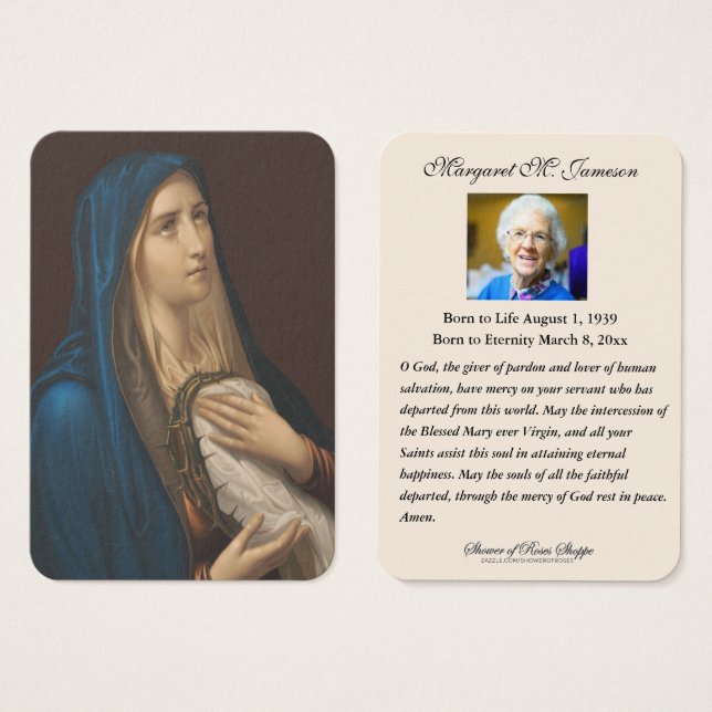 Catholic Funeral Memorial Virgin Mary Holy Card (Front & Back)