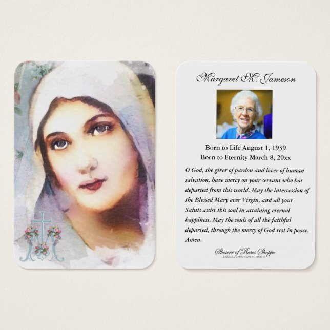 Catholic Funeral Memorial Virgin Mary Holy Card (Front & Back)