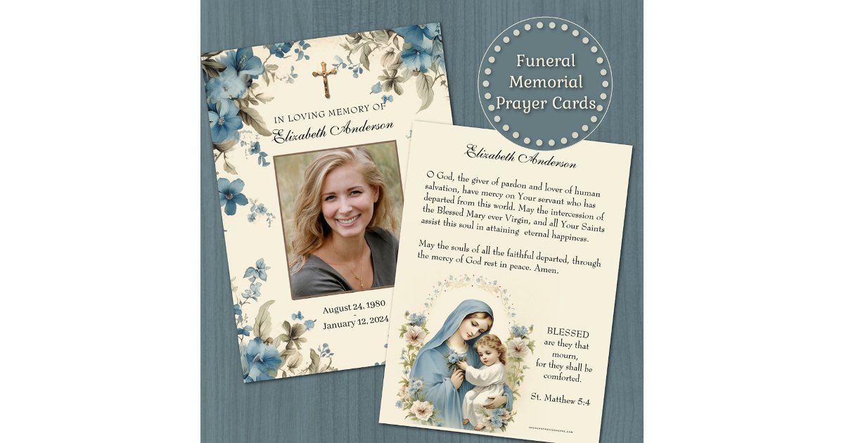 Catholic Funeral Photo Memorial Prayer Announcement | Zazzle
