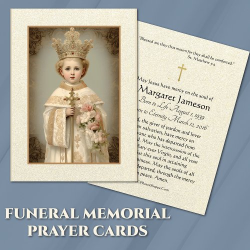 Catholic Funeral Prayer Infant of Prague Jesus  Enclosure Card