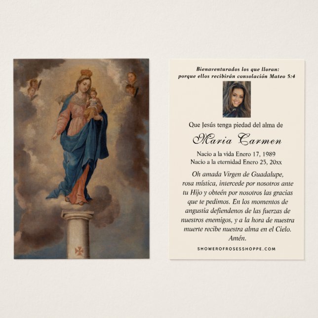 Catholic Funeral Puerto Rico Prayer Holy Card (Front & Back)