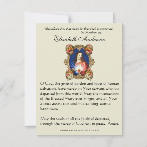 Catholic Funeral Service Jesus Prayer Card