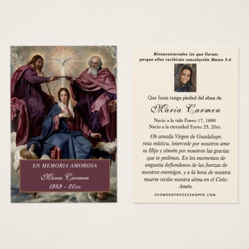 Catholic Funeral Spanish Prayer Holy Card       