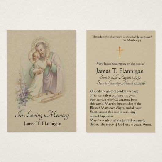 Catholic Funeral Sympathy Joseph Prayer Holy Card (Front & Back)