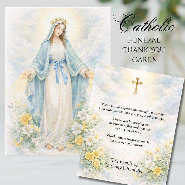 Catholic  Funeral Sympathy Mother Mary Thank You Card (Creator Uploaded)