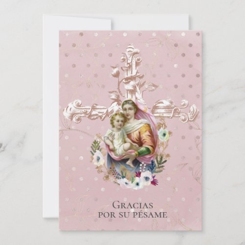 Catholic Funeral Virgin Mary Jesus Spanish Thank You Card