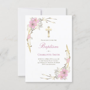 Catholic girl Baptism cheery blossom Invitation