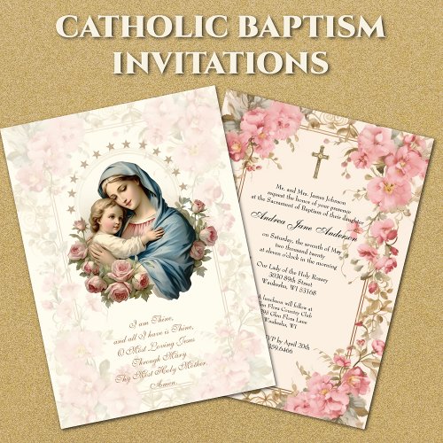 Catholic Girl Baptism Christening Mary Jesus  Invitation