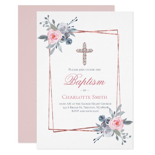 Catholic girl Baptism floral frame Invitation | Zazzle.com