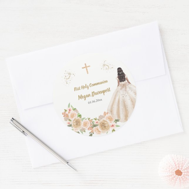 Catholic Girl Communion Classic Round Sticker (Envelope)