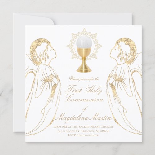 catholic girl first communion adoring angels invitation