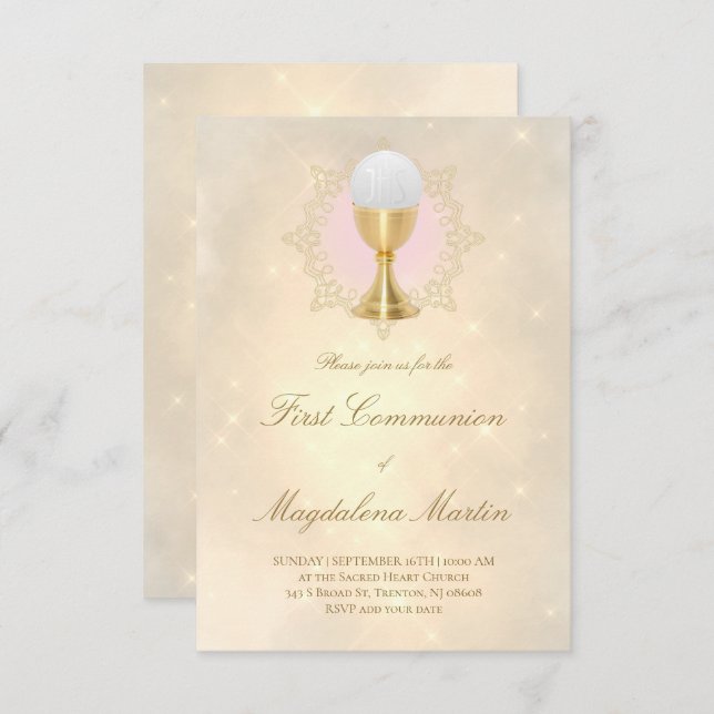 catholic girl first communion invitation (Front/Back)