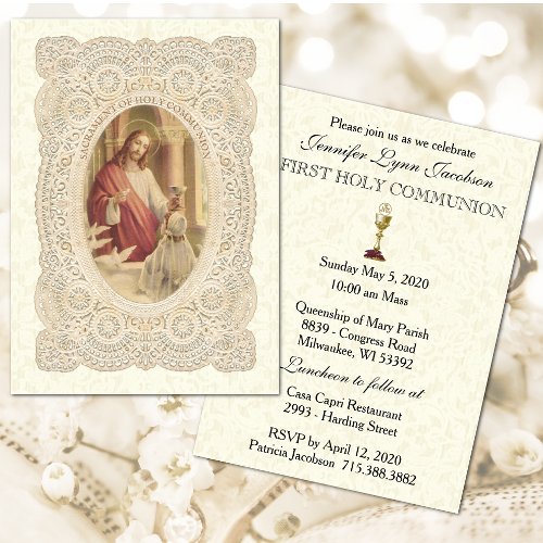 Catholic Girl First Holy Communion Invitation