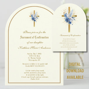 Catholic Gold Confirmation Dove Pink Roses Invitation