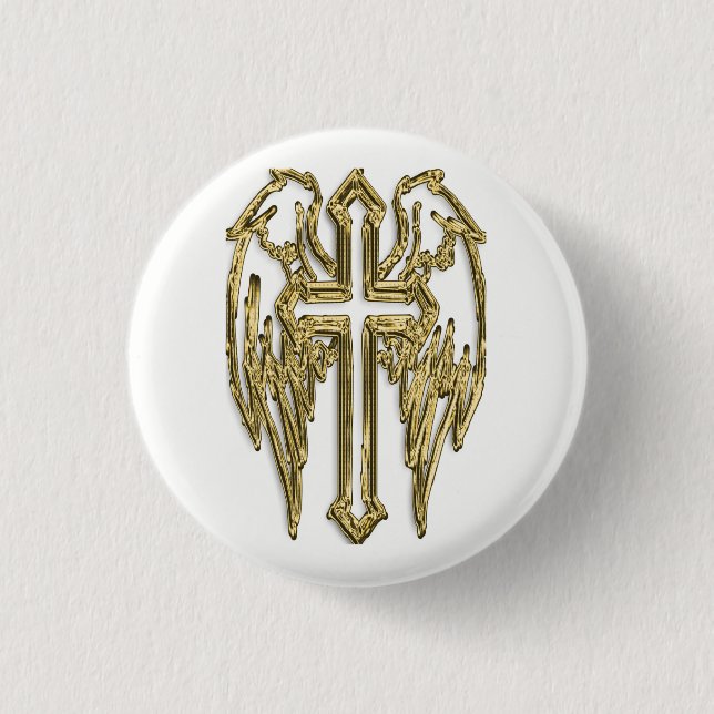 catholic-gold cross white button (Front)