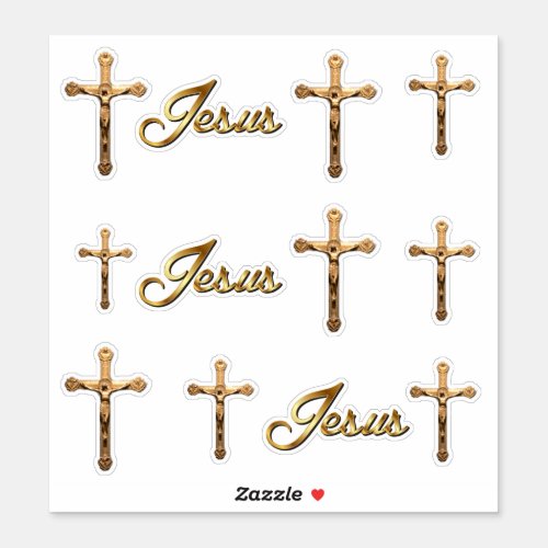 Catholic Gold Crucifix Cross Jesus Corpus Sticker