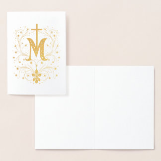 Catholic Gold Marian Cross Religious MInimalistic Foil Card