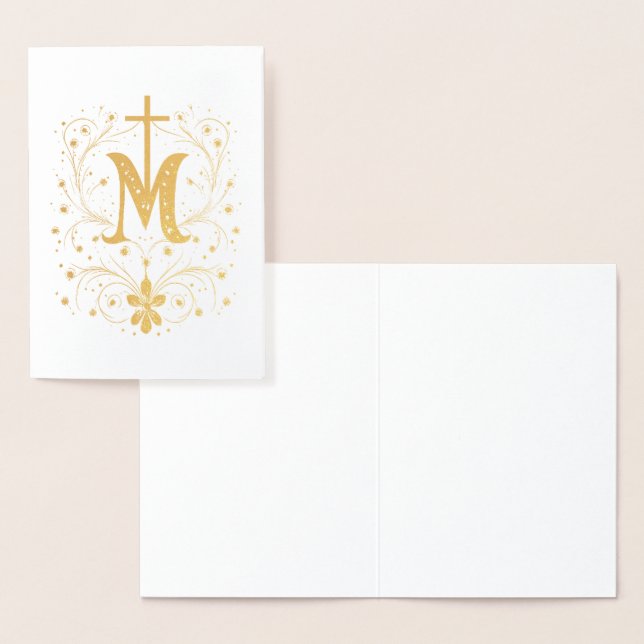Catholic Gold Marian Cross Religious MInimalistic Foil Card (Display)