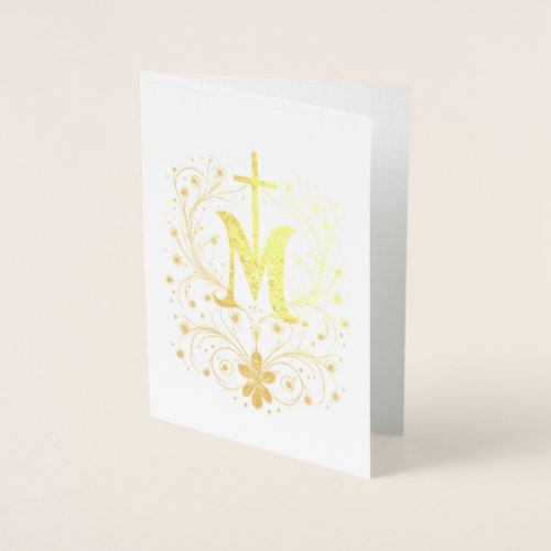 Catholic Gold Marian Cross Religious MInimalistic Foil Card