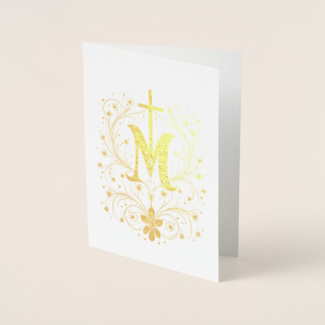 Catholic Gold Marian Cross Religious MInimalistic Foil Card (Front)