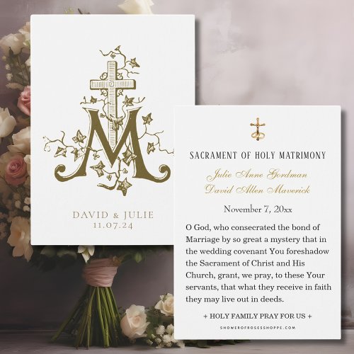 Catholic Gold Marian Cross Wedding Holy Card