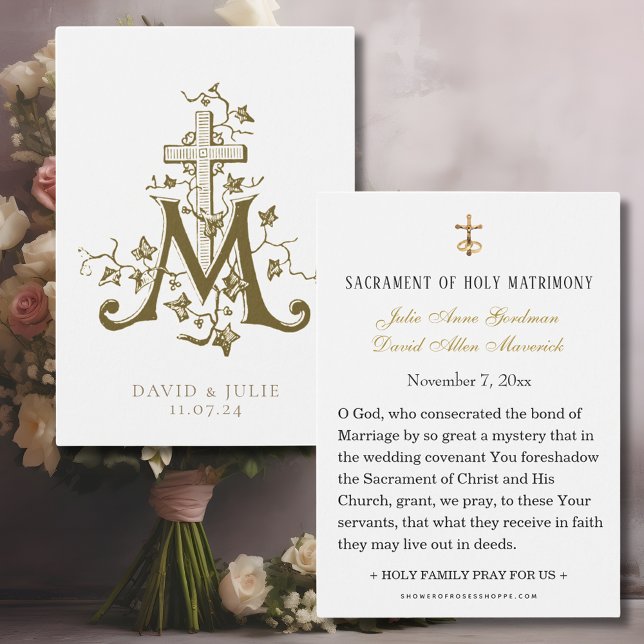 Catholic Gold Marian Cross Wedding Holy Card (Creator Uploaded)