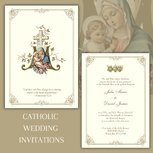 Catholic Gold Mary & Jesus Wedding Invitation