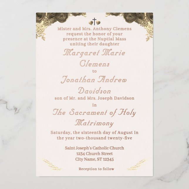 Catholic Grace Wedding Invitation Foil Invitation (Front)