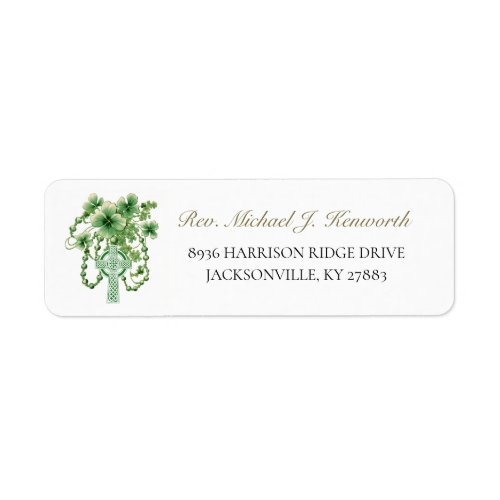 Catholic green Celtic Irish cross floral shamrocks Label