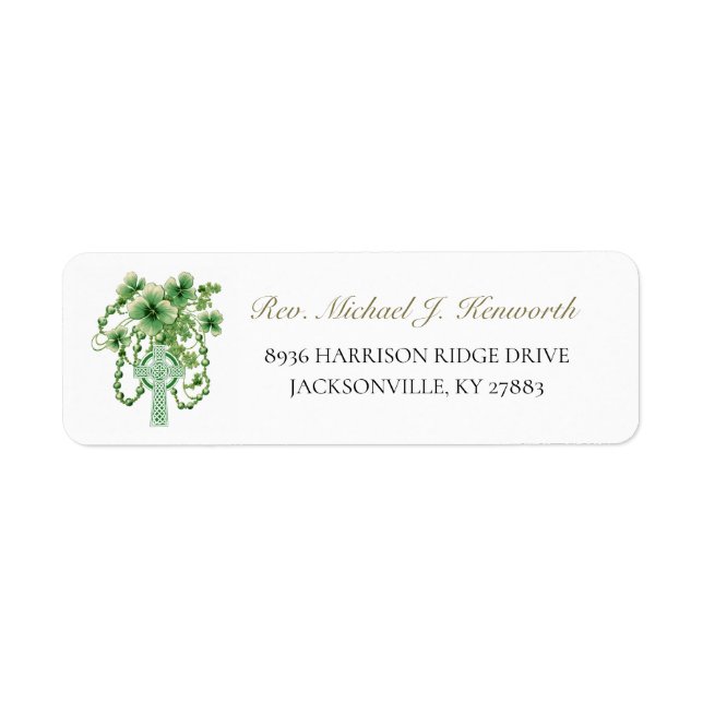 Catholic green Celtic Irish cross floral shamrocks Label (Front)