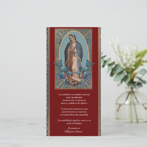 Catholic Guadalupe Funeral Condolence Spanish Thank You Card