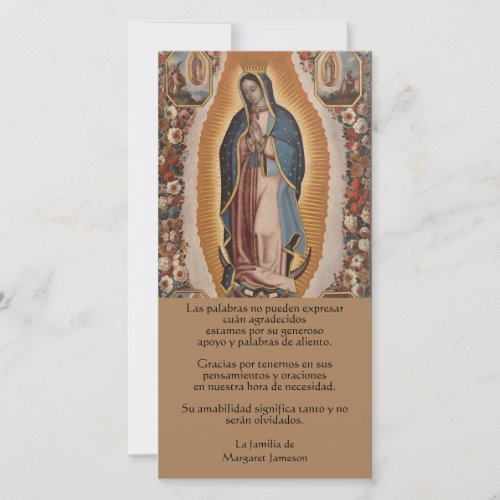 Catholic  Guadalupe Funeral Condolence Spanish Thank You Card