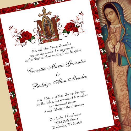 Catholic Guadalupe  Religious Red Roses Wedding Invitation