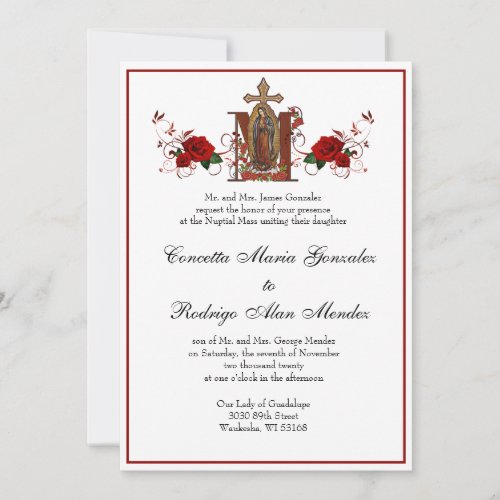 Catholic Guadalupe  Religious Red Roses Wedding Invitation