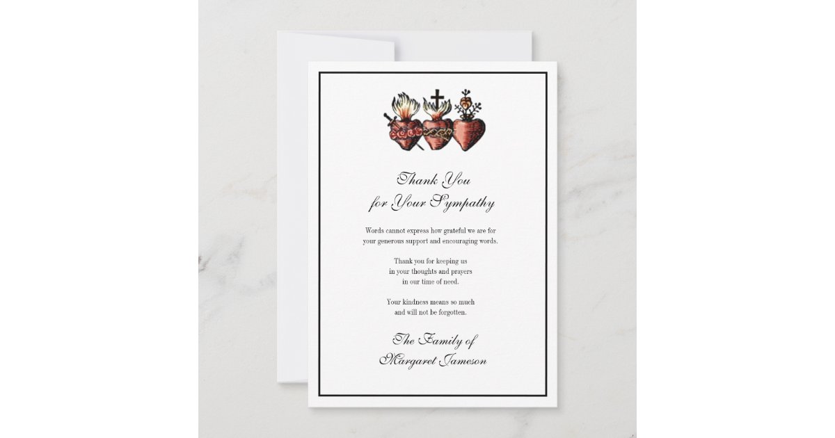 Catholic Hearts Jesus Mary Joseph Funeral Thank You Card | Zazzle