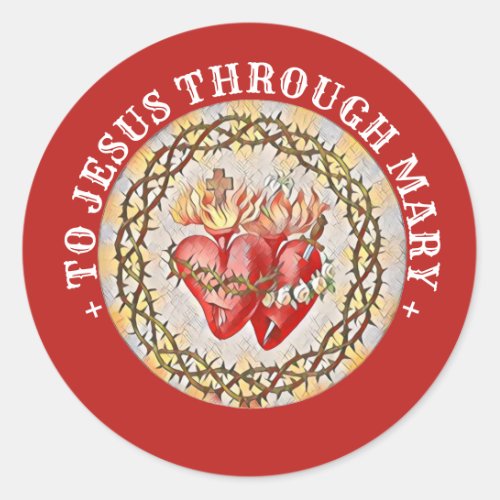 Catholic Hearts of Jesus Virgin Mary Religious Classic Round Sticker