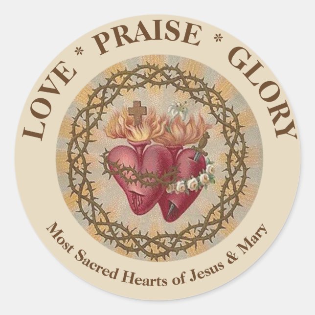 Catholic Hearts of Jesus Virgin Mary Religious  Classic Round Sticker (Front)