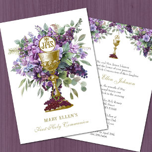 Catholic Holy Communion Elegant Floral Eucharist Invitation