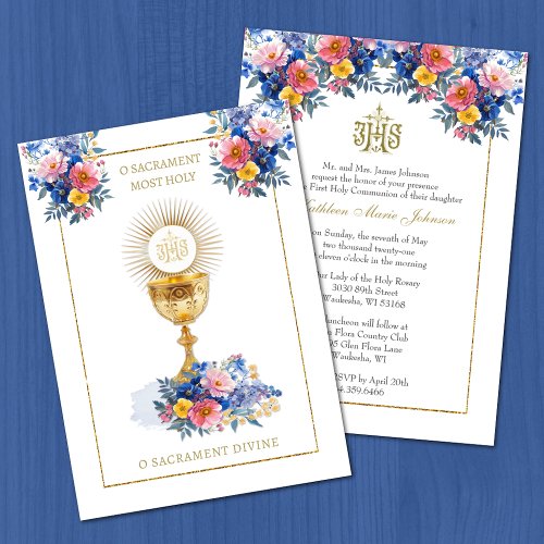 Catholic Holy Communion Elegant Floral Invitation