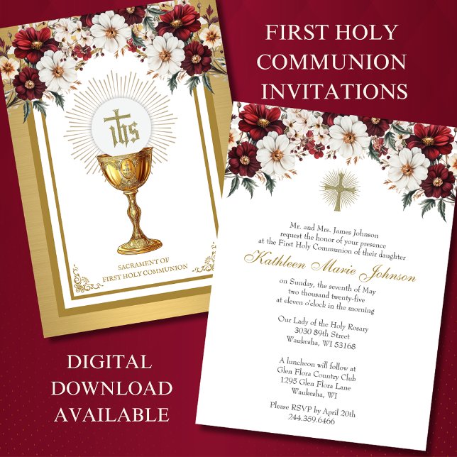 Catholic Holy Communion Floral Eucharist Invitation (Creator Uploaded)