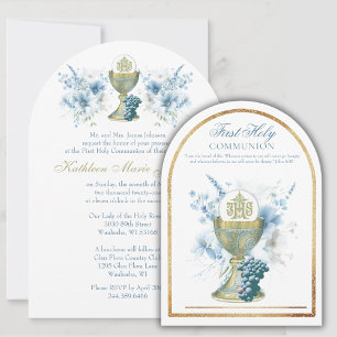 Catholic Holy Communion Light Blue Floral Invitation