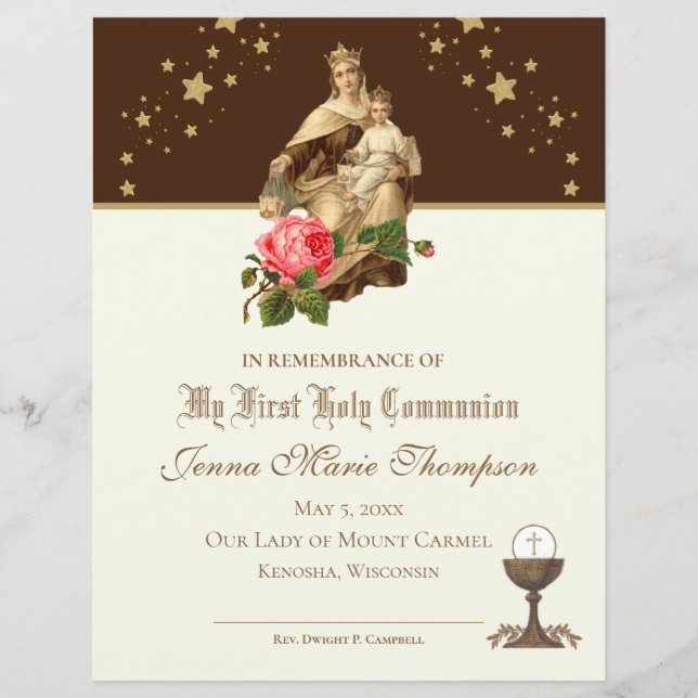 Catholic Holy Communion Remembrance Certificate (Front)