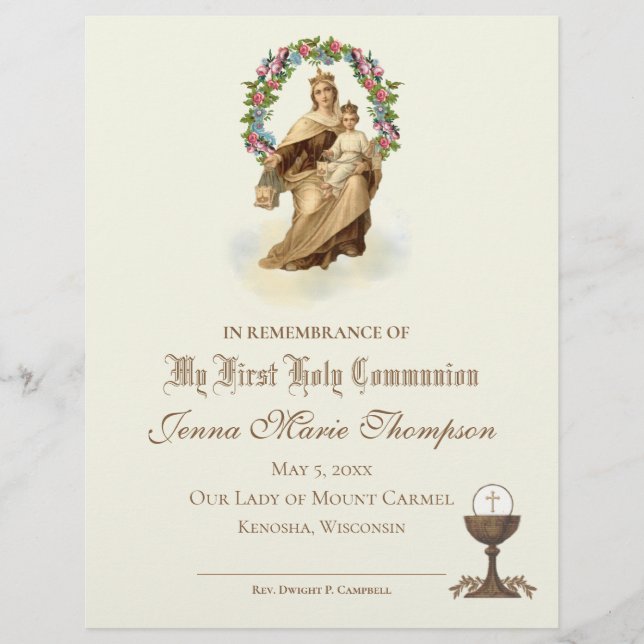 Catholic Holy Communion Remembrance Certificate (Front)