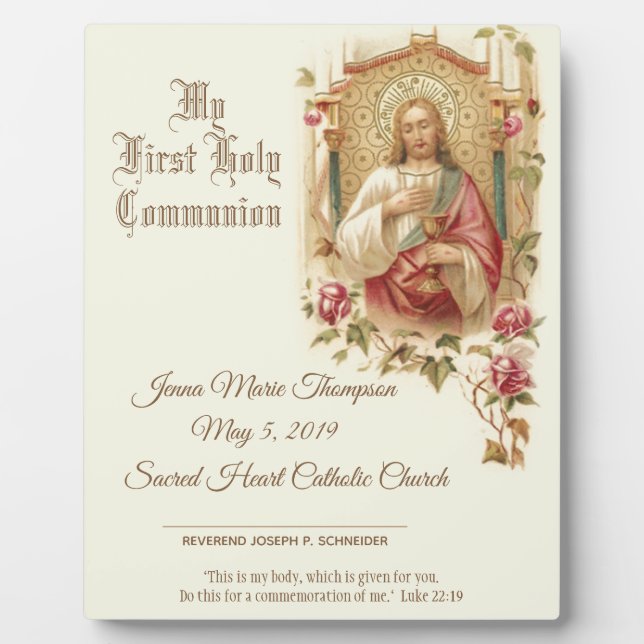 Catholic Holy Communion Remembrance Certificate Plaque (Front)