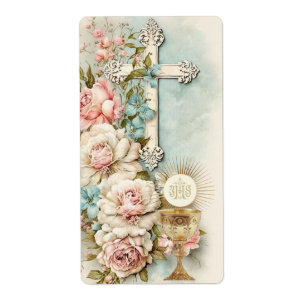 Catholic Holy Communion Vintage Floral Label