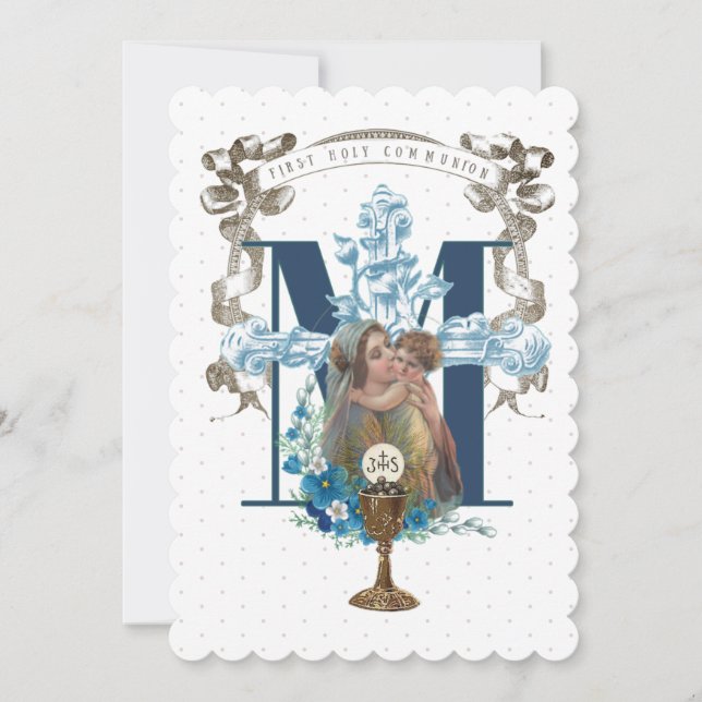 Catholic  Holy Communion Virgin Mary Jesus Invitation (Front)