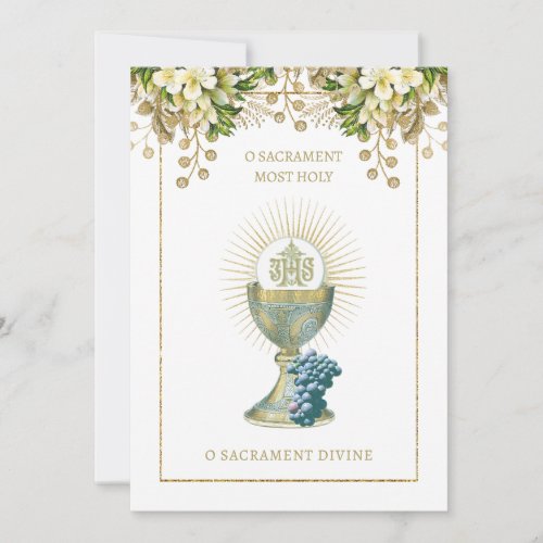 Catholic Holy Communion White Floral Invitation