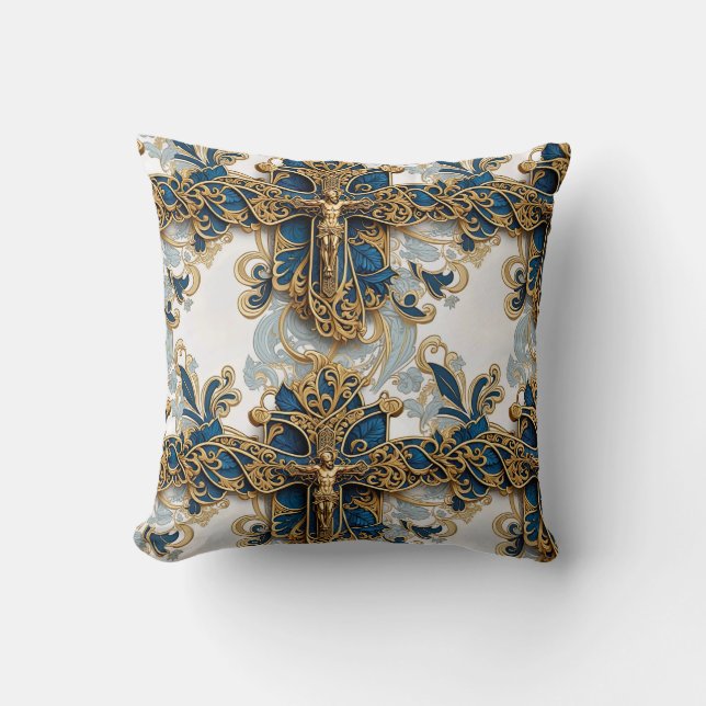 Catholic Holy Cross Pattern Throw Pillow (Front)