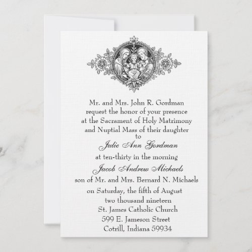 Catholic Holy Family Black and White Wedding Invitation